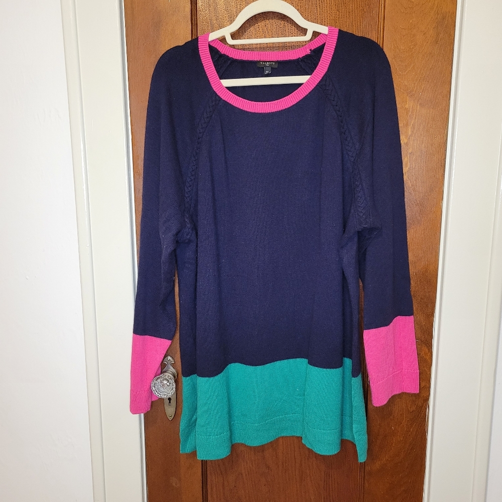 Talbots Navy, Pink and Green Color Block Sweater Sz 3X Good Condition